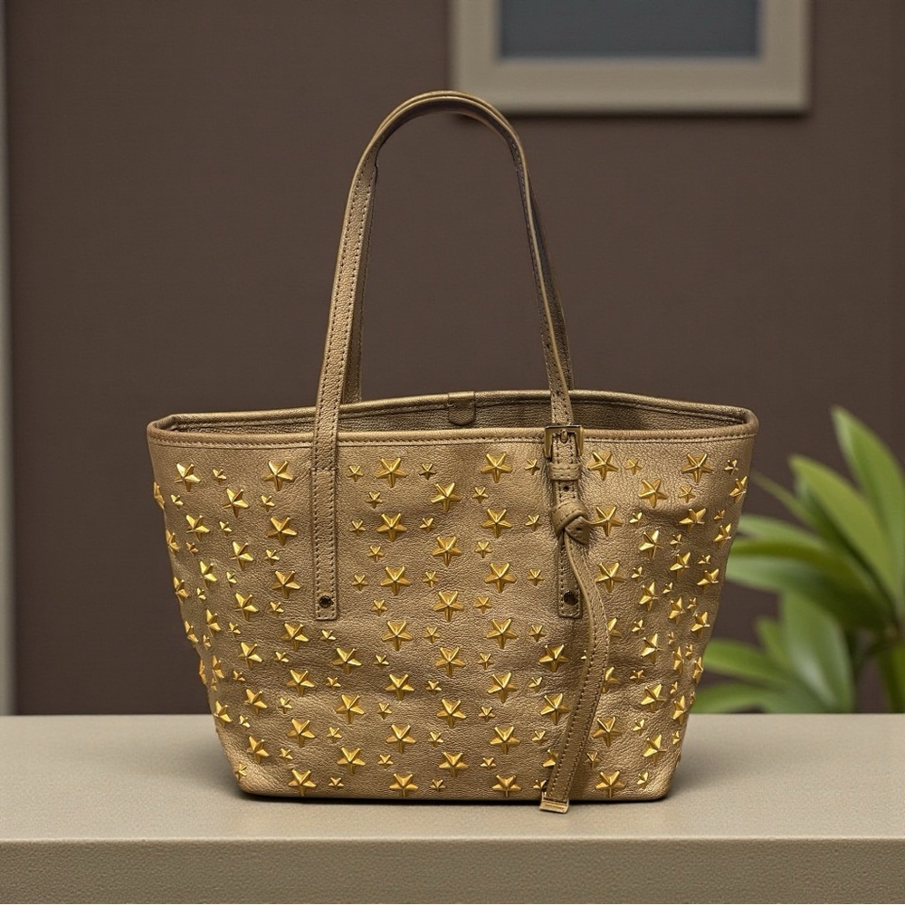 Jimmy Choo Metallic Taupe Star Stud Tote